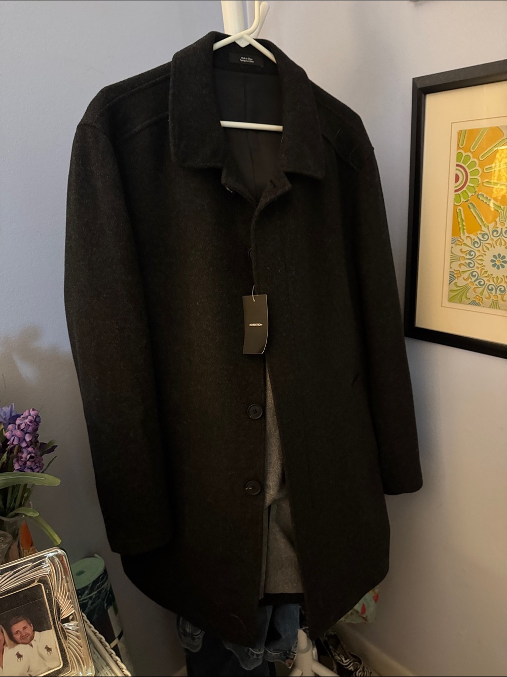NWT NORDSTROM Men's Grey Phantom Marl Wool Blend Overcoat - Classic Tailored